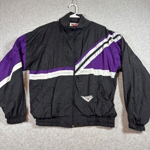 Vintage Pony Windbreaker Jacket Mens Small Black Purple Colorblock Full Zip